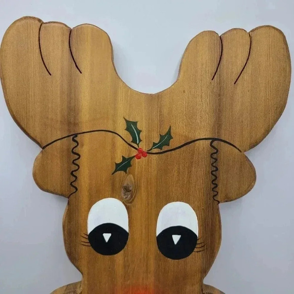 Vintage Handcrafted Wood Christmas Reindeer Rudolph Welcome Sign Rustic Cabincor - Picture 5 of 16